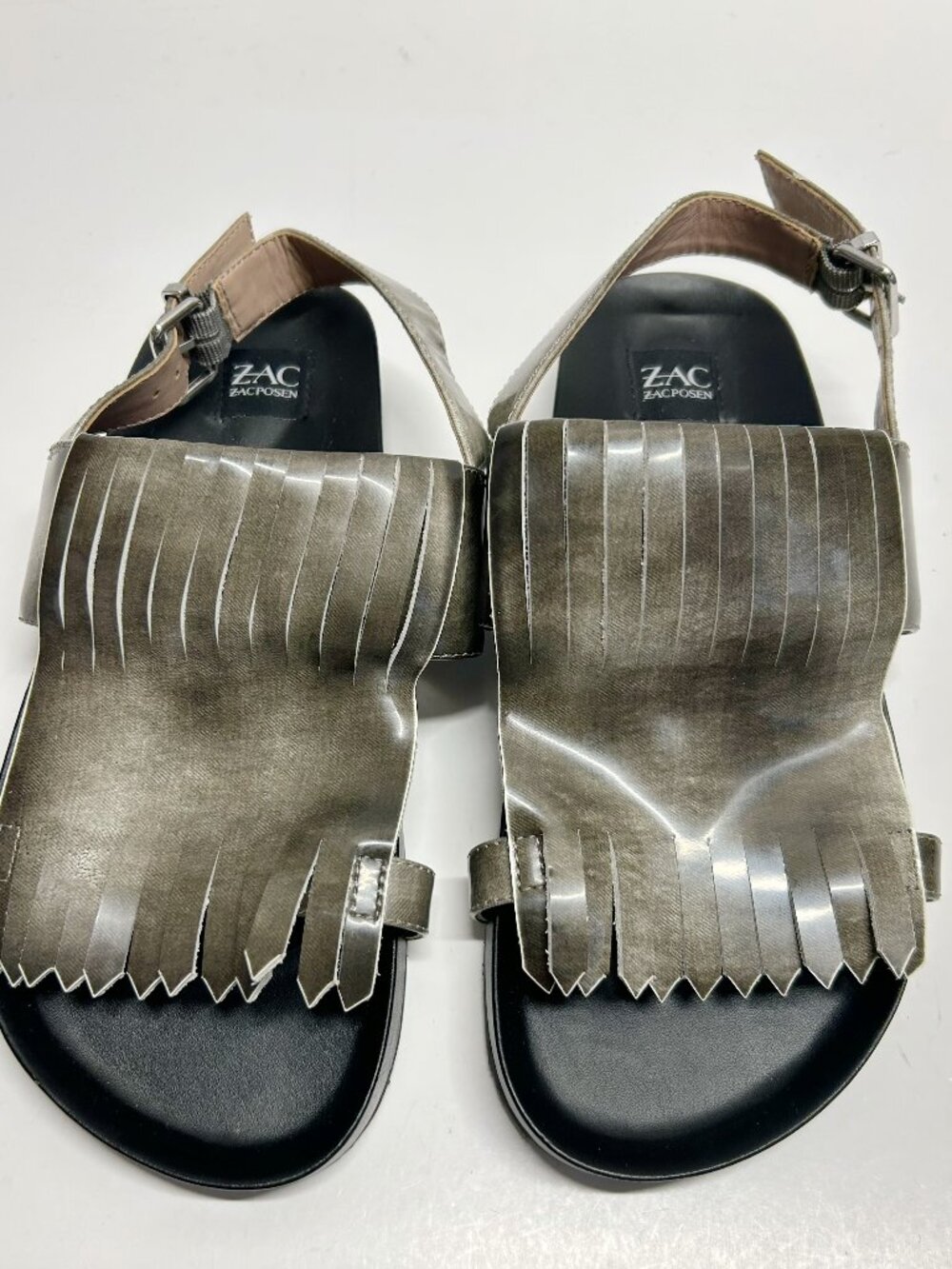 ZAC Zac Posen Men’s Metallic Taupe Fringe Leather Sandals